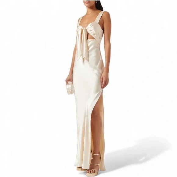 la lune bow tie maxi dress cream